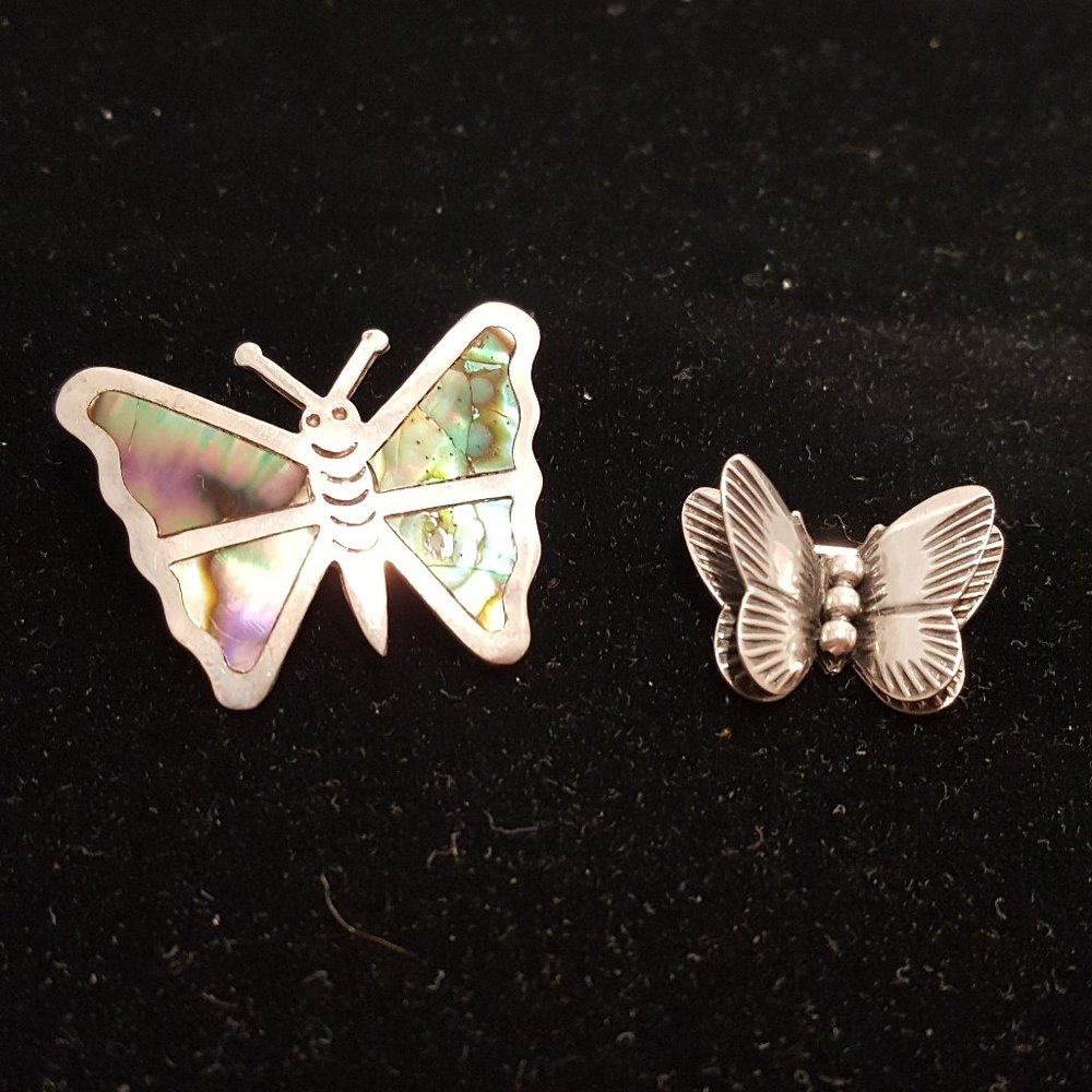 Vintage Sterling Abalone Butterfly Pin JAE Signed Bell Trading Post 1940s